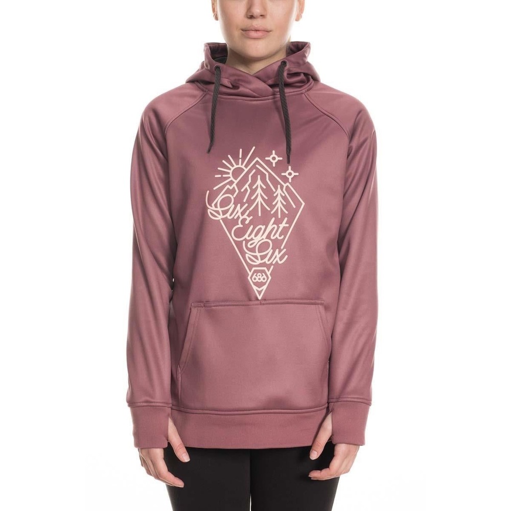 686 Womens Cora Bonded Hoodie Mauve Mountain Graphic Pullover Size M